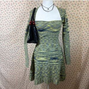 Jonathan Simkhai Striped Green and Black Long Sleeve Dress